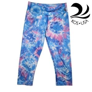 KOS USA tie dye pink and blue workout yoga leggings size small.